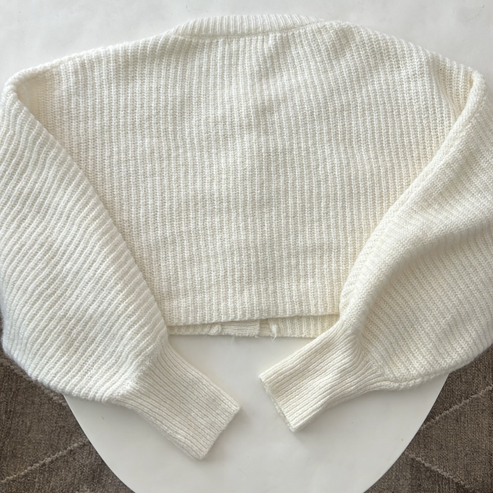OAK + FORT Cream Knit Boxy Wool Button Down Crop Cardigan Sweater Small - Picture 4 of 6